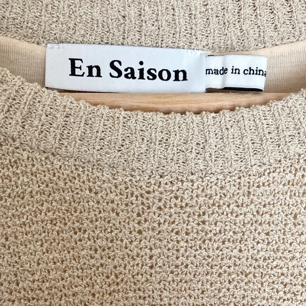 EN SAISON Mixed Media Puff Sleeve Top in Natural